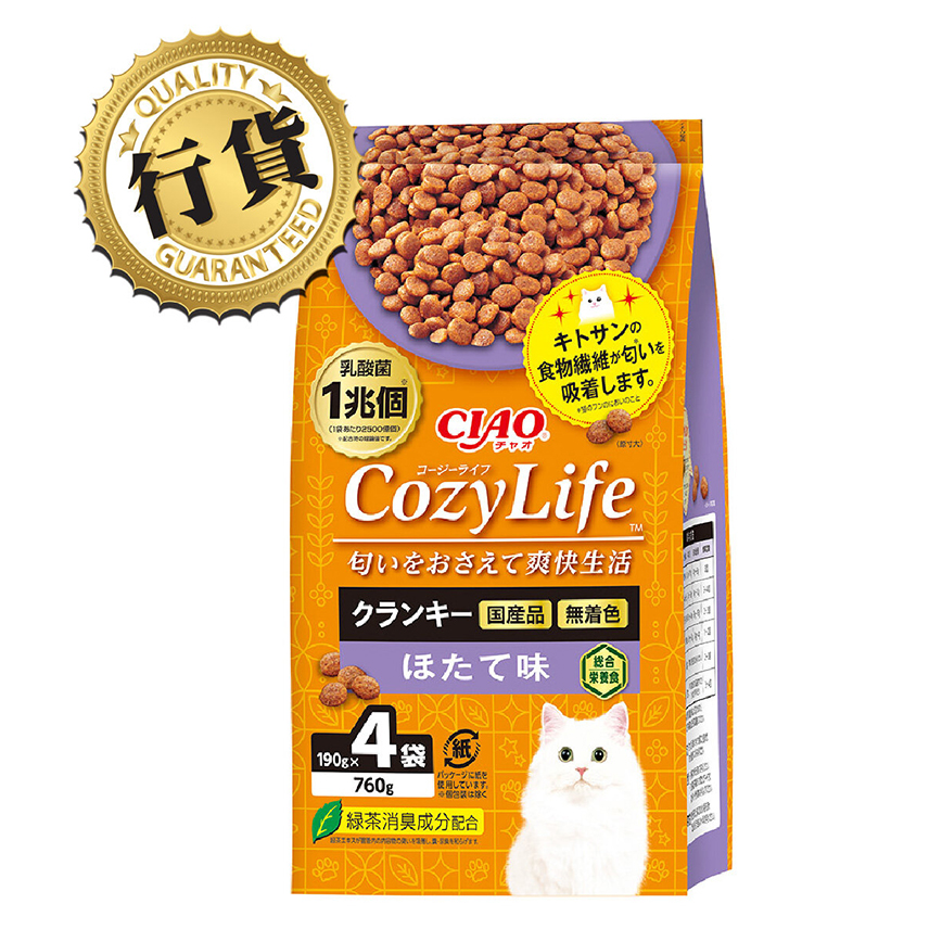 CIAO 爽快生活乳酸菌+甲殼素貓糧 帶子味 190g×4 (P-334) 圖 1