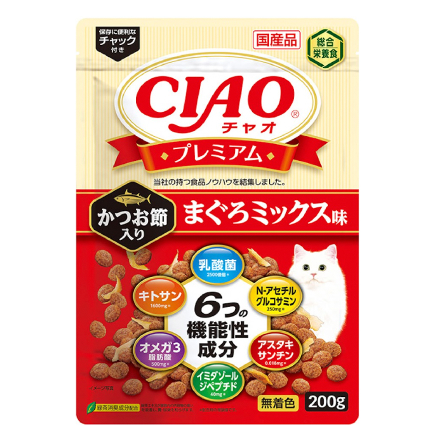 CIAO 貓糧 頂級乾糧 木魚+吞拿魚味 200g (P-431)