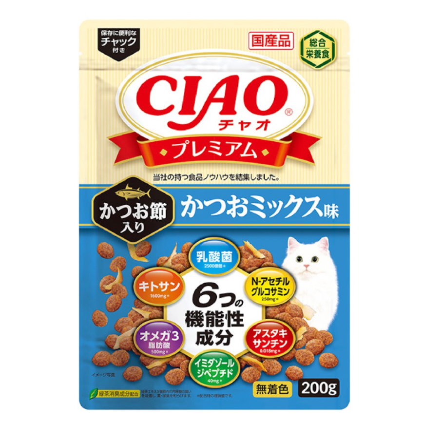 CIAO 貓糧 頂級乾糧 木魚+鰹魚味 200g (P-432)