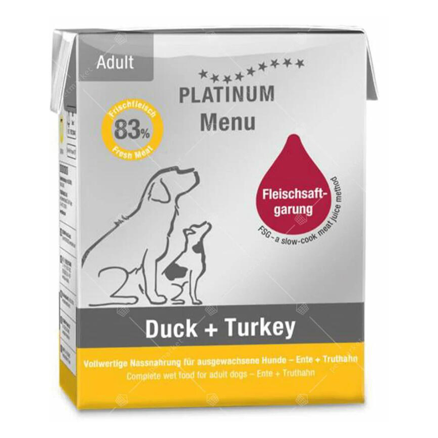 PLATINUM 狗濕糧 無穀物成犬配方 鴨肉+火雞 375g (PT660)