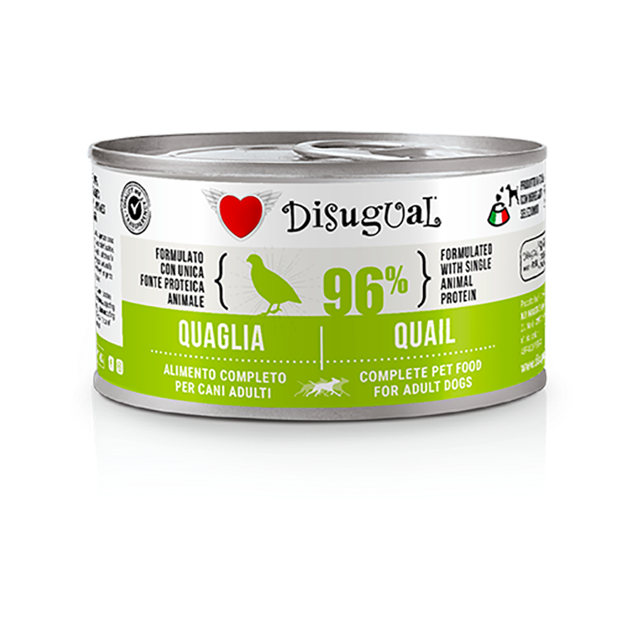 Disugual 意極鮮 狗罐頭 狗主食罐 96%極品鮮肉 單一蛋白配方 鵪鶉 150g (DSGV111) | 意大利製造
