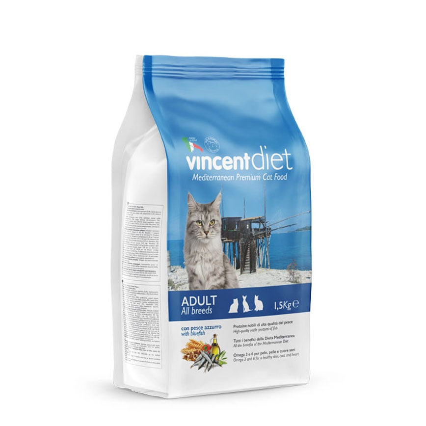 Vincent Diet 貓糧堡 貓糧 成貓全品種完整均衡營養配方 意大利製造 藍魚味 1.5kg 圖 1