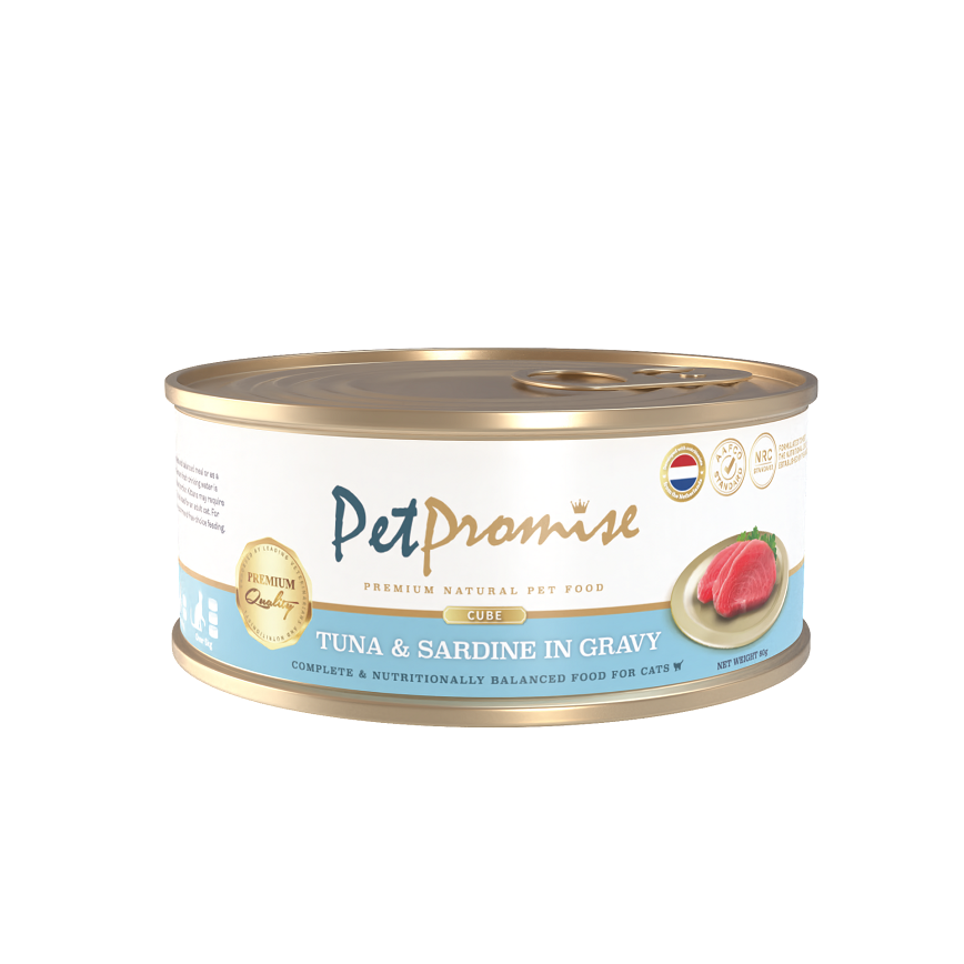 Pet Promise 貓罐頭 荷蘭罐 AAFCO 主食罐 吞拿魚及沙甸魚肉粒 80g - 限時試食價 圖 2