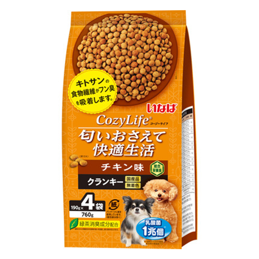 CIAO 狗糧 日本INABA 爽快生活乳酸菌+甲殼素消臭狗糧 雞肉味 190g×4袋 (DD-131) 圖 1