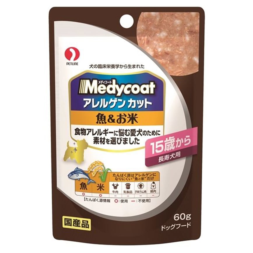 日本Petline 狗濕糧 防敏感軟包 15+長壽犬 魚肉+飯 60g (PL-ACP5) 