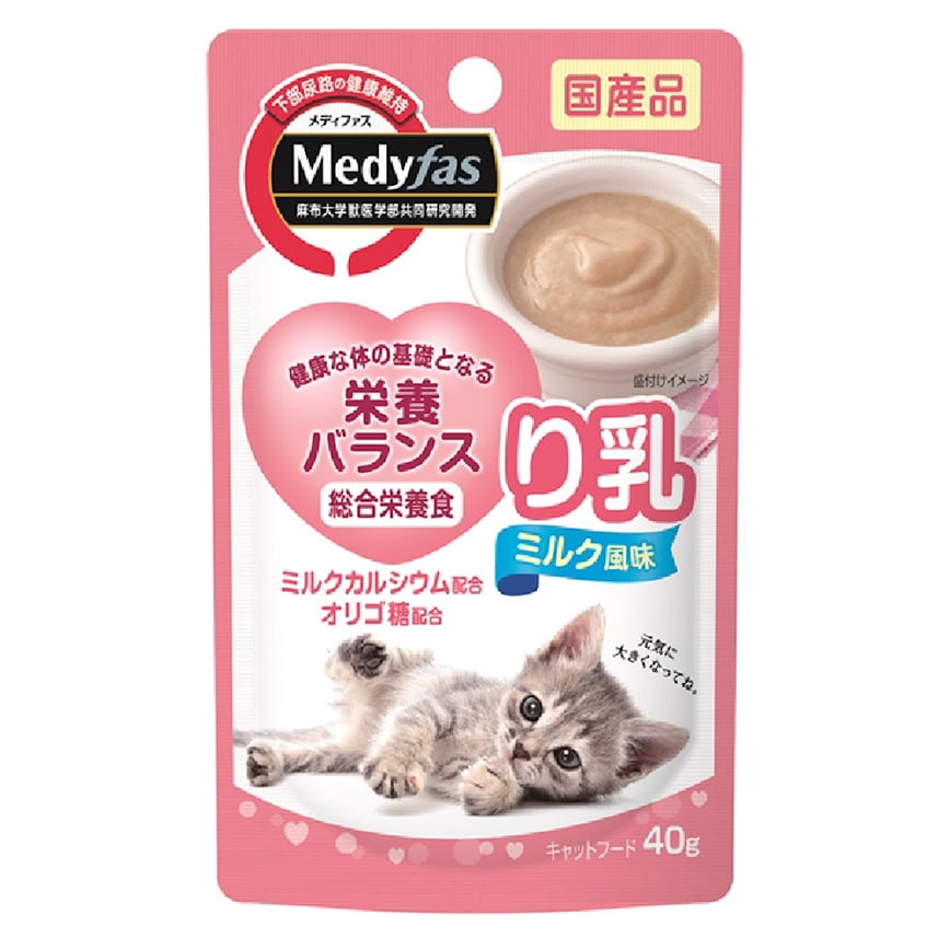 日本Petline 貓濕糧 Medyfas 軟包 幼貓加鈣奶糊 白飯魚+木魚 40g (PL-MFW77)
