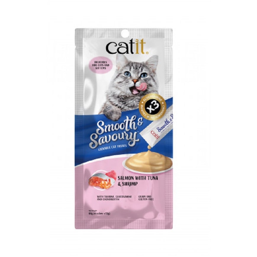Catit Smooth & Savoury 肉泥條 三文魚+吞拿魚+蝦 60g (15g x 4) (44407)