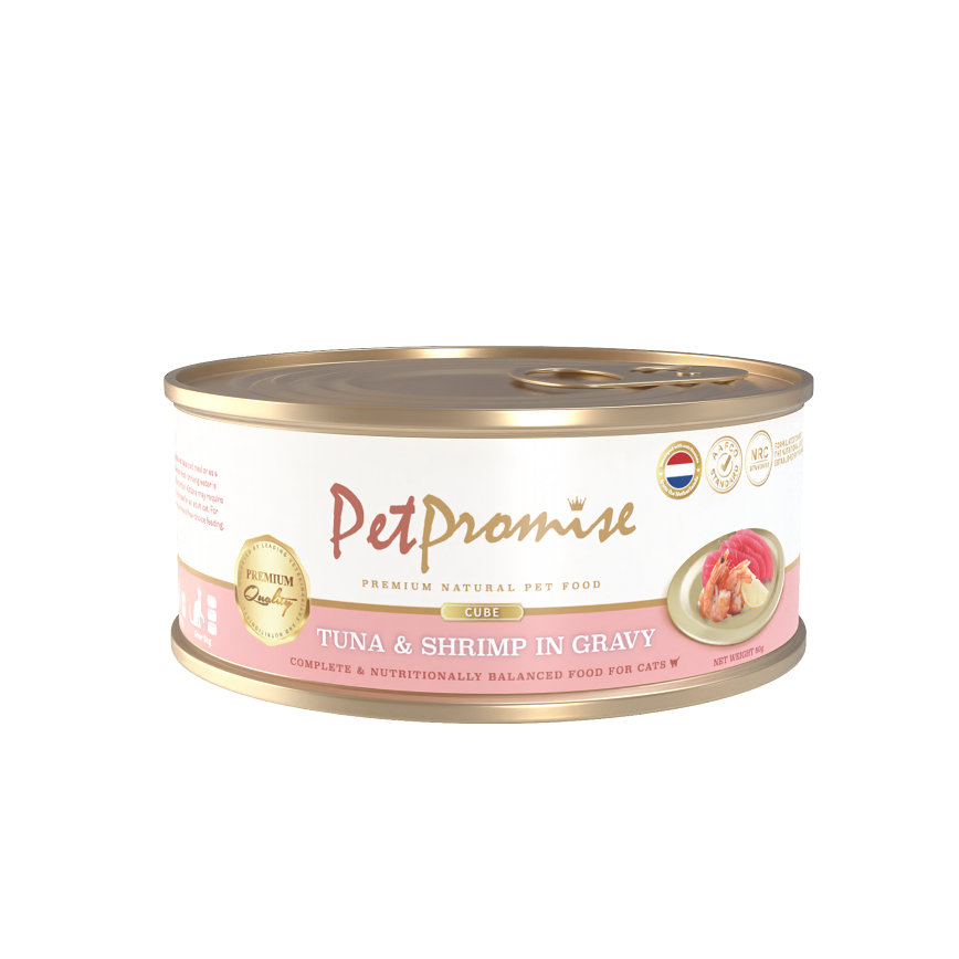 Pet Promise 貓罐頭 荷蘭罐 AAFCO 主食罐 吞拿魚及蝦肉粒 80g (非賣品) 圖 1