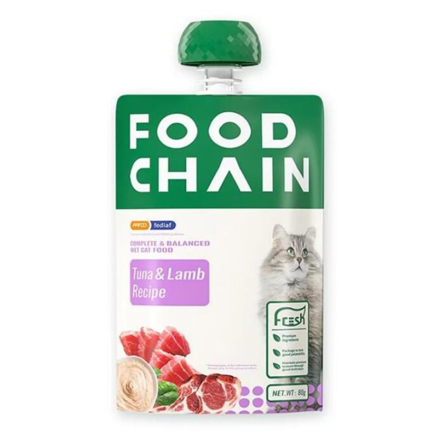 FOOD CHAIN 全營養貓用生骨肉主食醬包 吞拿魚+羊肉 80g (FC10042/FC10028_48)