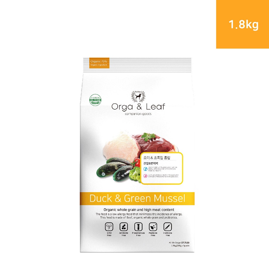 Orga & Leaf 狗糧 農場鴨 + ⻘⼝成⽝配⽅ 1.8kg