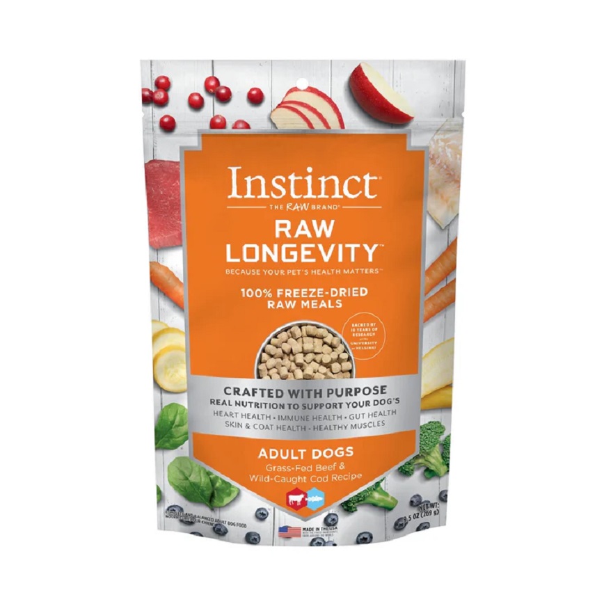 Instinct 狗糧 凍乾生肉主食糧 長壽系列 成犬 牛肉 + 鱈魚 9.5oz (621478) 圖 1