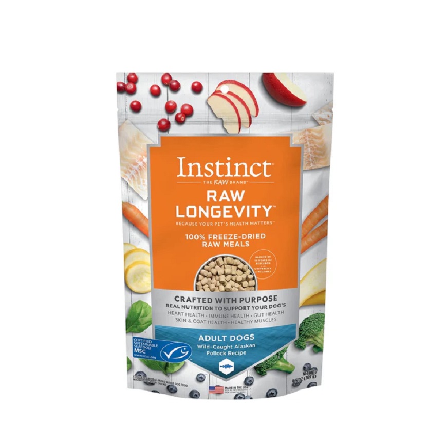 Instinct 狗糧 凍乾生肉主食糧 長壽系列 成犬 狹鱈魚 14oz (621362)