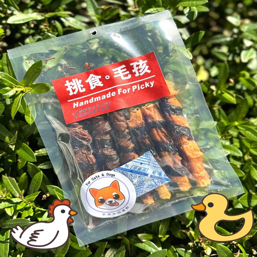 挑食毛孩 天然小食 紫菜 蟲草花 鴨肉/雞肉 捲 三文魚脆骨 130g