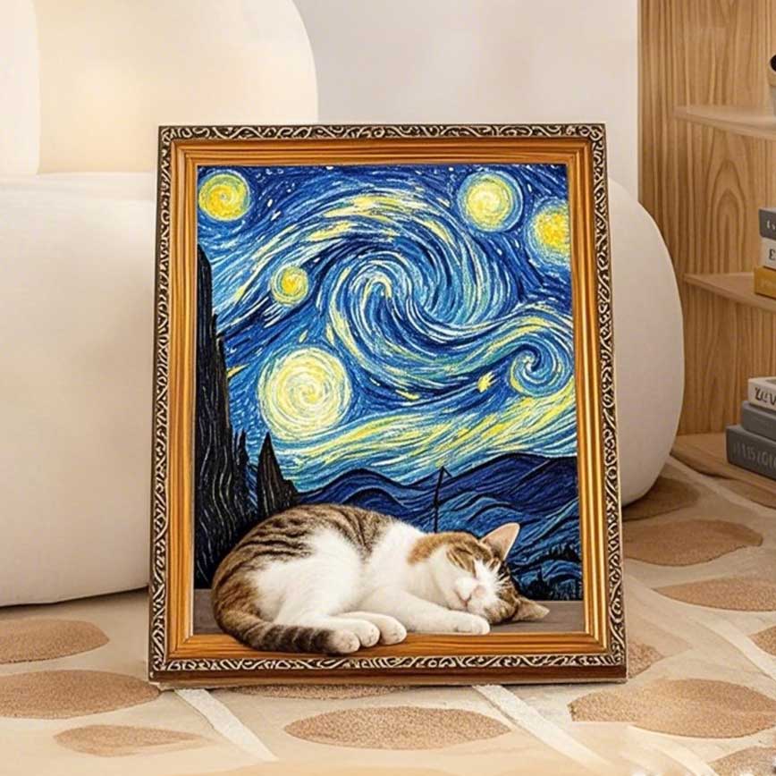 貓抓板之名畫系列 貓玩具 星夜 1個