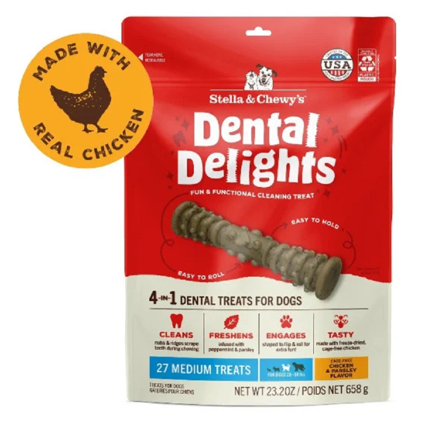 Stella & Chewy's 凍乾放養雞 4合1 趣味潔齒骨 27支 袋裝 中型犬用 23.2oz (DDT-LB-M)