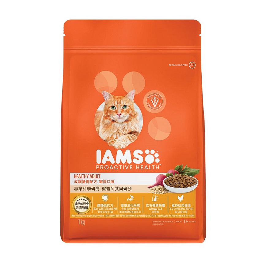 IAMS PROACTIVE HEALTH 貓糧 貓乾糧 成貓配方雞肉口味 1kg