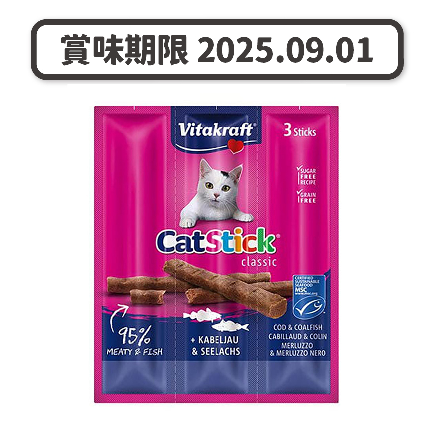Vitakraft 貓零食 肉條 鱈魚+黑鱈條 6g*3 (VK21819B) (賞味期限 2025.09.01) 圖 1