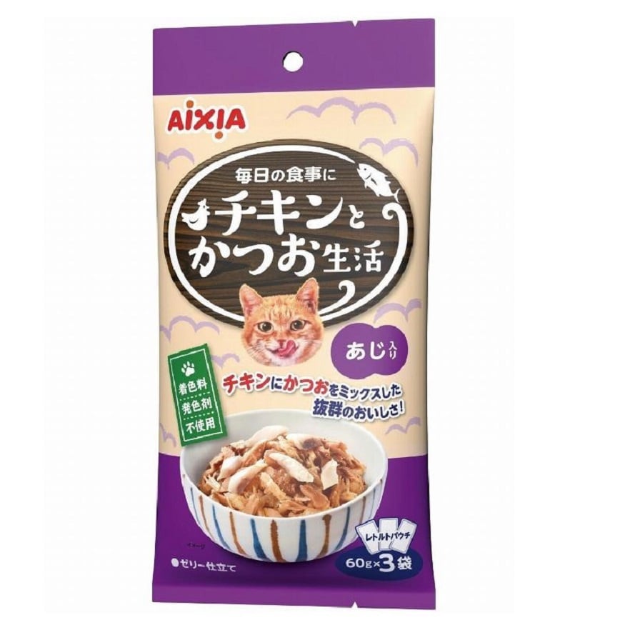 AIXIA 愛喜雅 貓主食濕糧 魚生活系列 雞肉鰹魚+竹莢魚 (60gx3袋)