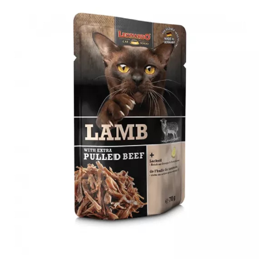 Leonardo 貓濕糧 手撕肉餐包系列 羊肉+牛肉絲 70g