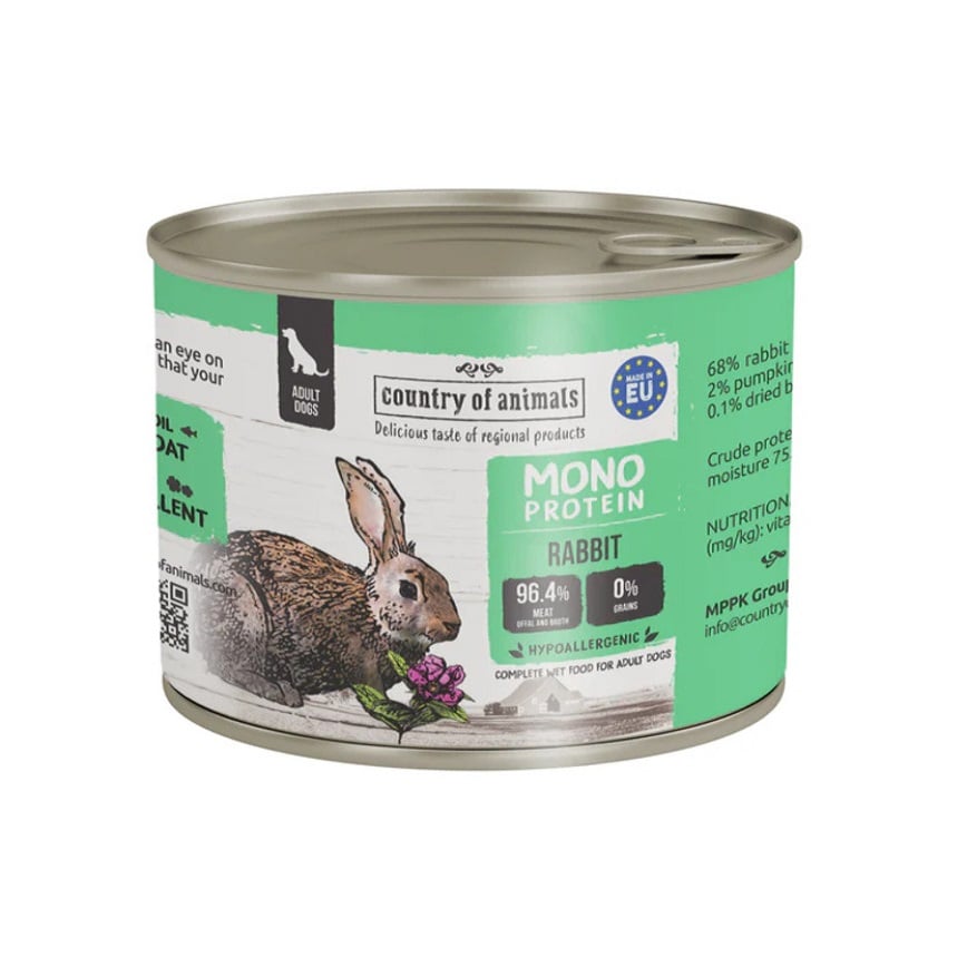 Country of animals 狗罐頭 單一蛋白罐 兔肉 200g (94405)