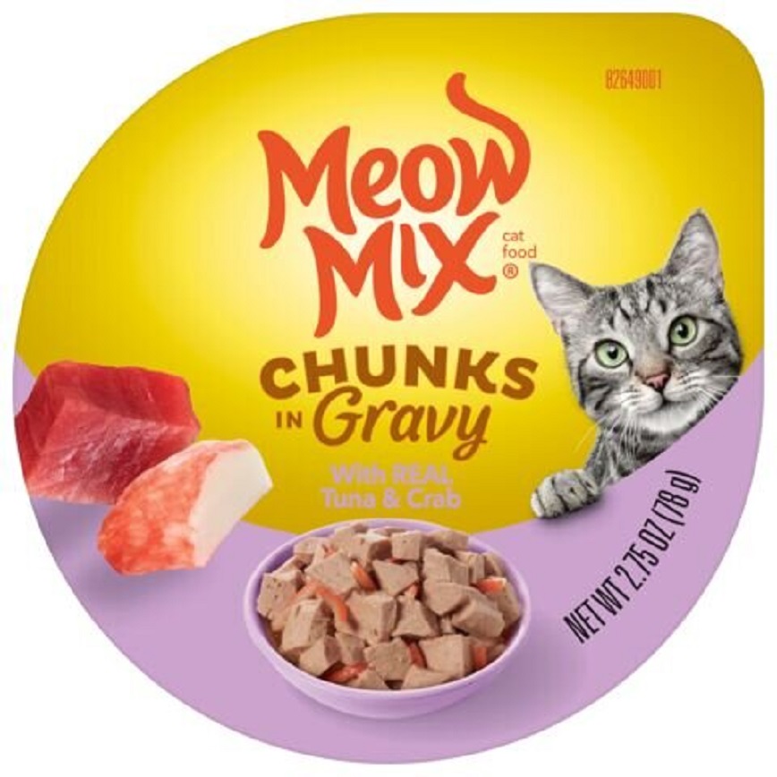 Meow Mix 杯装濕糧 角切肉汁 吞拿魚+蟹 78g (MM-86)