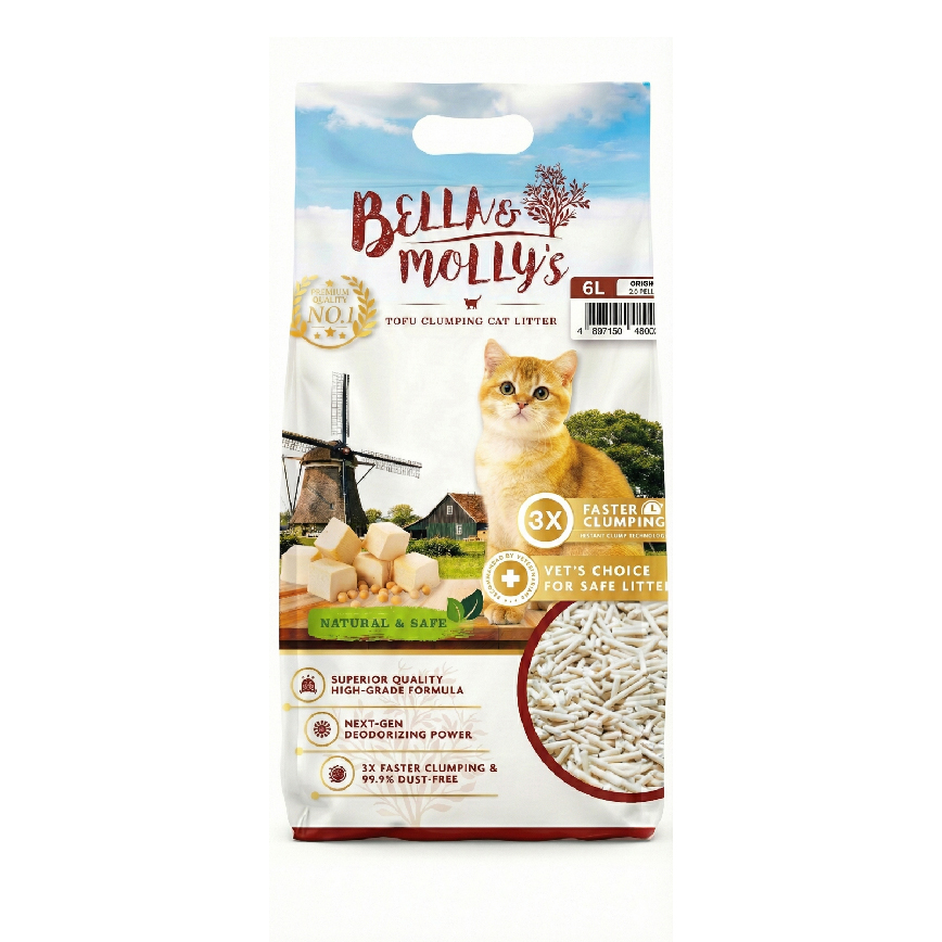 Bella & Molly's貝莉 2.0mm 豆腐貓砂 天然超結團 原味 6L - 原裝行貨