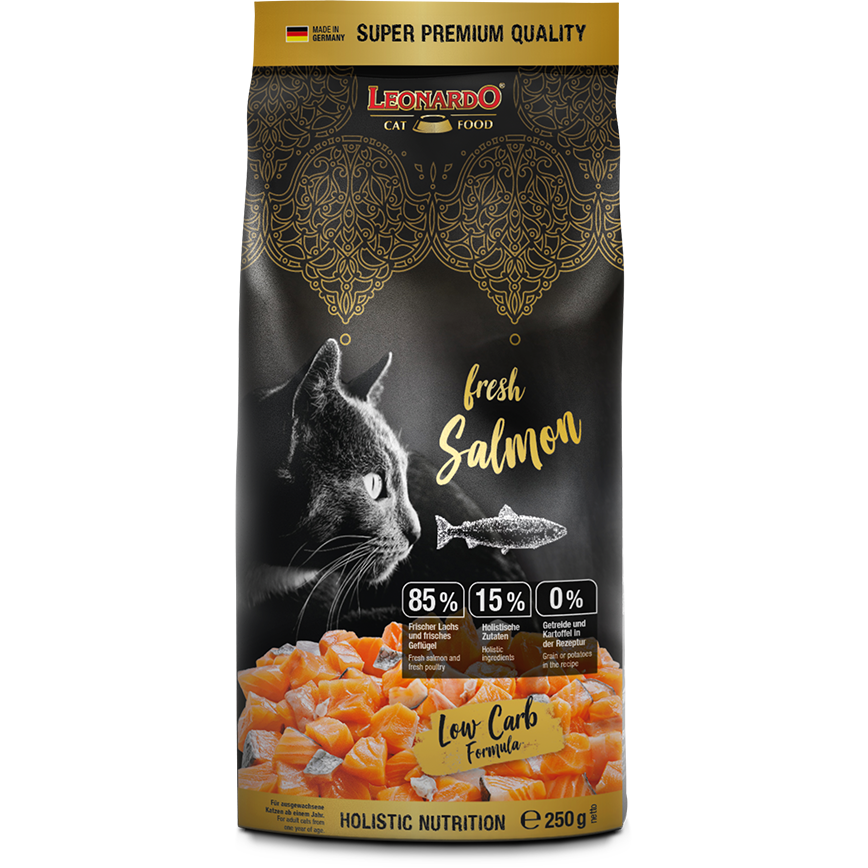 Leonardo 貓糧 無穀物鮮肉貓乾糧 成貓糧 新鮮三文魚+家禽配方 250g