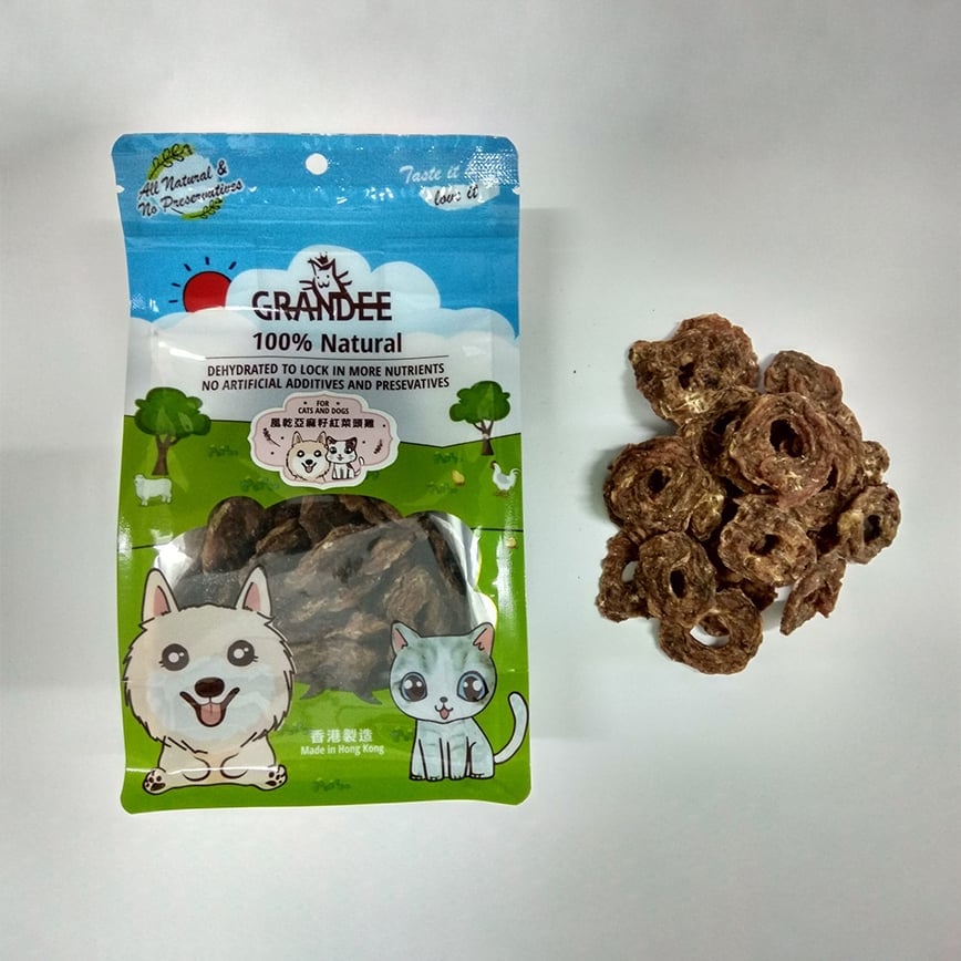 GRANDEE 香港製造 天然風乾小食 亞麻籽紅菜頭雞肉 50g (貓犬用)