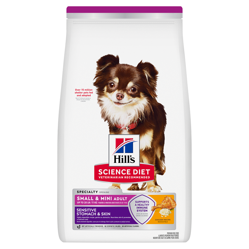 Hills 狗糧 小型及迷你成犬糧 敏感腸胃及皮膚 雞肉配方 4lb (10439) (新舊包裝隨機發貨)
