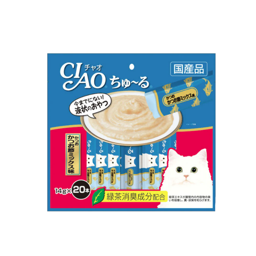 CIAO Churu 橄欖油鯖魚乾魷魚混合 14g X 20 (CC20-SC130)