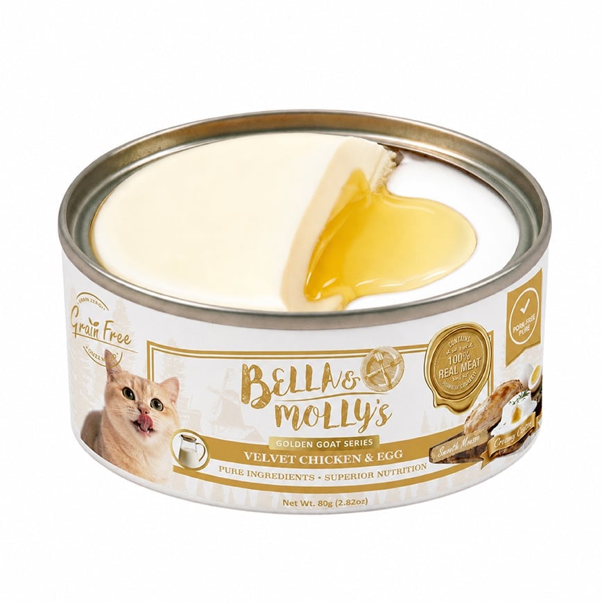 Bella & Molly's貝莉 貓罐頭 主食罐 無穀物黃金羊奶系列 嫩雞蛋黃慕絲 流心罐 80g - 限時試食價 圖 2