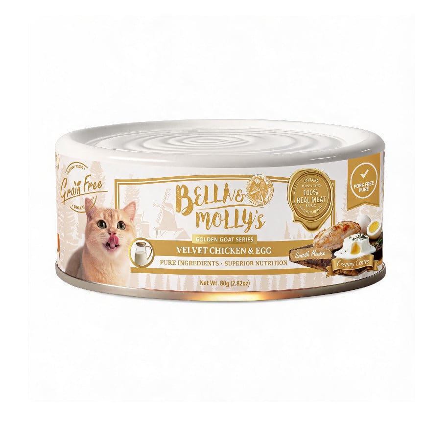 Bella & Molly's貝莉 貓罐頭 主食罐 無穀物黃金羊奶系列 嫩雞蛋黃慕絲 流心罐 80g - 限時試食價