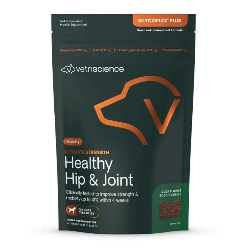 VetriScience 犬用 加強版關節寶咀嚼片 60粒 [30磅以下] 鴨肉味 (090092E.060)