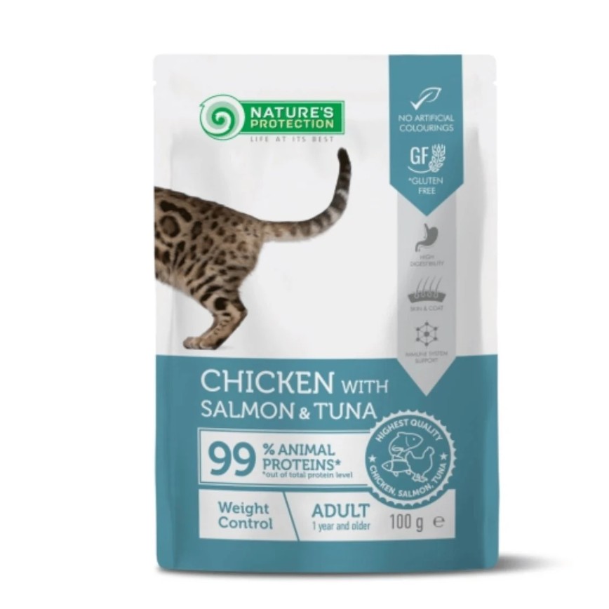 Nature's Protection 貓濕糧 成貓主食袋裝濕糧 體重控制配方 雞+三文魚+吞拿魚 100g (KIP57100G)