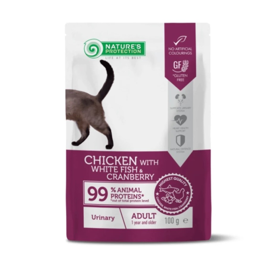 Nature's Protection 貓濕糧 成貓主食袋裝濕糧 泌尿護理 雞肉+白魚+蔓越莓 100g (KIP54100G)