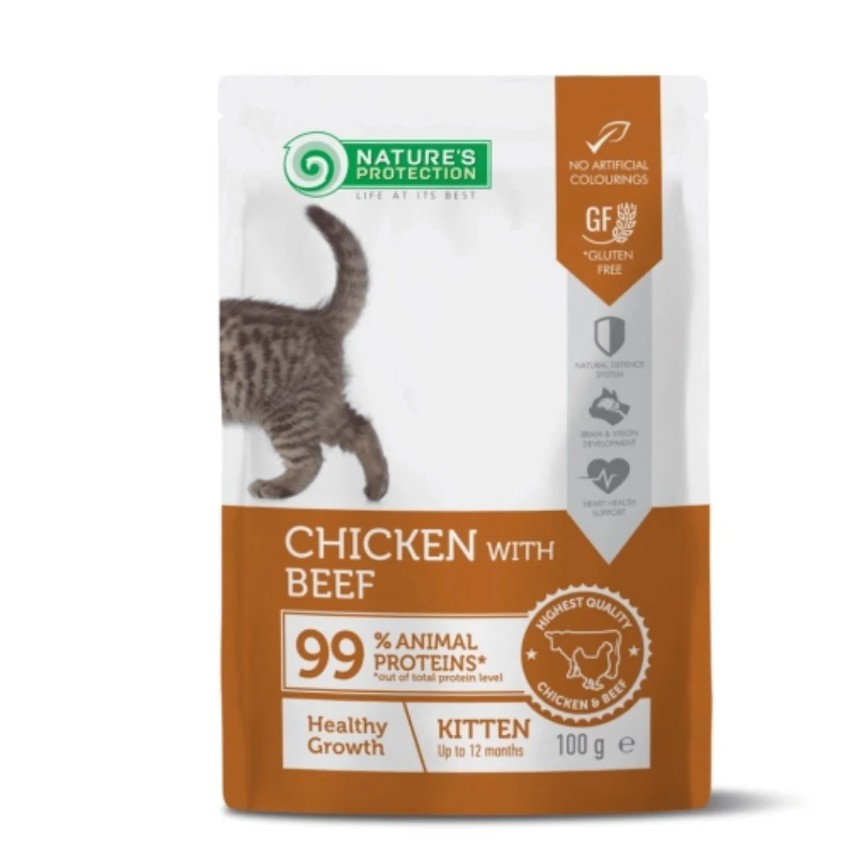 Nature's Protection 貓濕糧 幼貓主食袋裝濕糧 健康成長配方 雞肉+牛肉 (KIP56100G)