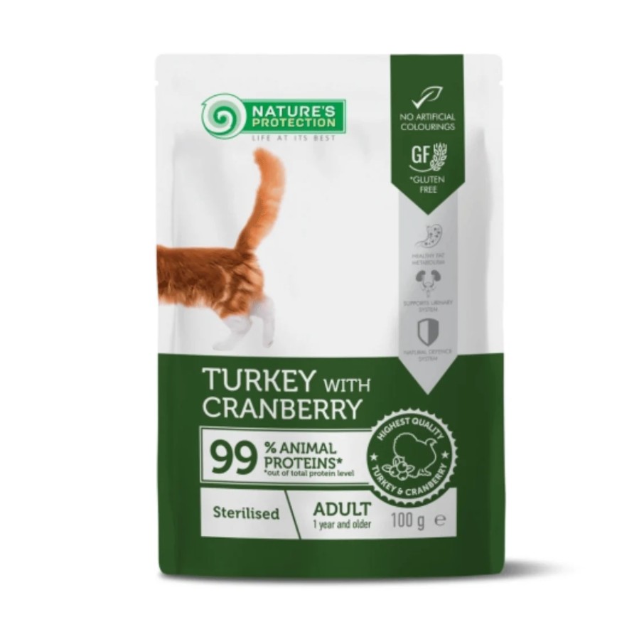 Nature's Protection 貓濕糧 成貓主食袋裝濕糧 絕育貓配方 火雞+蔓越莓 (KIP55100G)