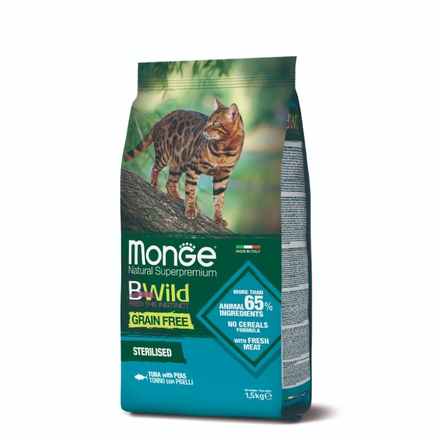 Monge Bwild 貓糧 無穀物 吞拿魚豌豆成貓配方 絕育貓專用 1.5kg (MO2089) 