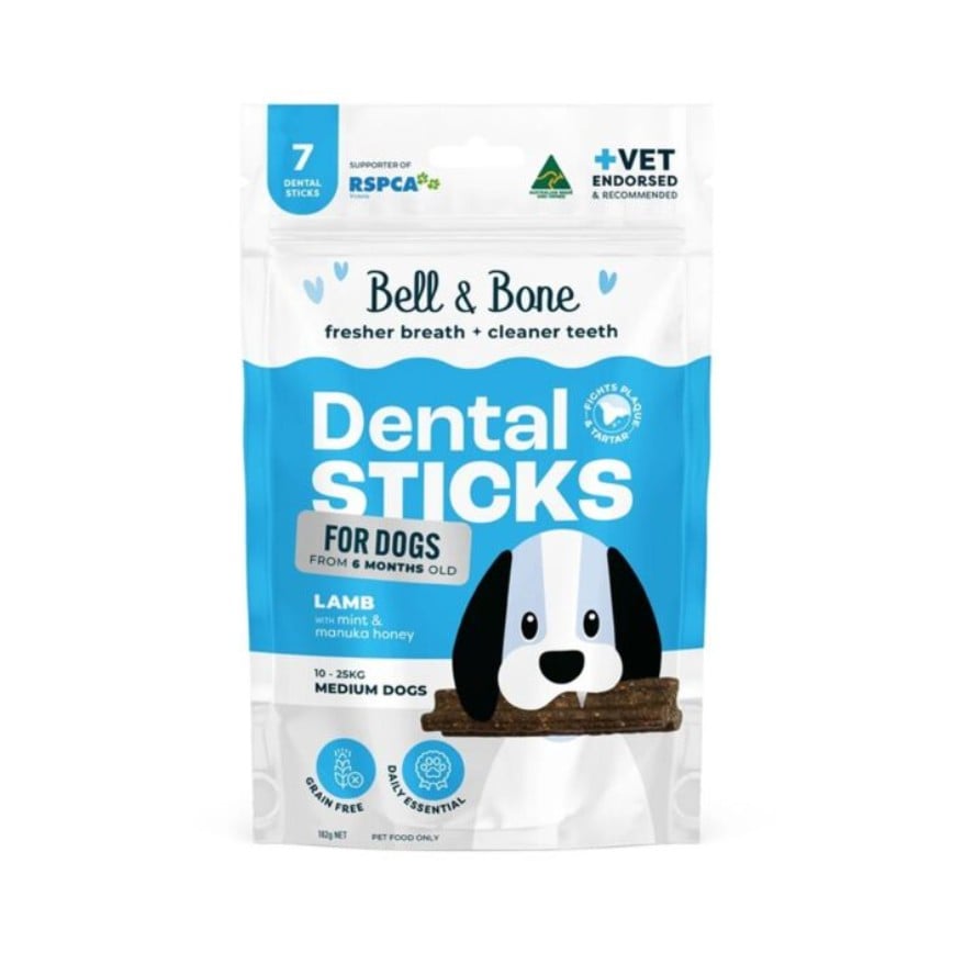 Bell & Bone 狗零食 羊肉+麥盧卡蜂蜜 天然潔齒棒 中型犬(適合10-25kg) 7條 (BB_D_L_M)