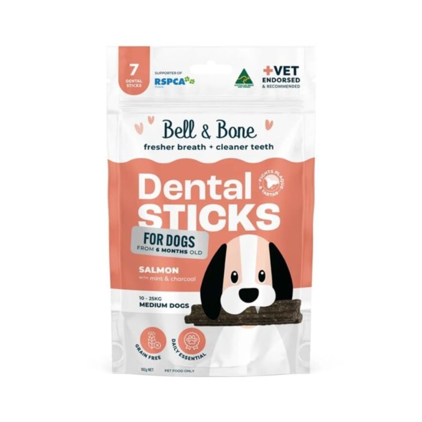 Bell & Bone 狗零食 三文魚+薄荷活性碳 天然潔齒棒 中型犬(適合10-25kg) 7條 (BB_D_F_M)