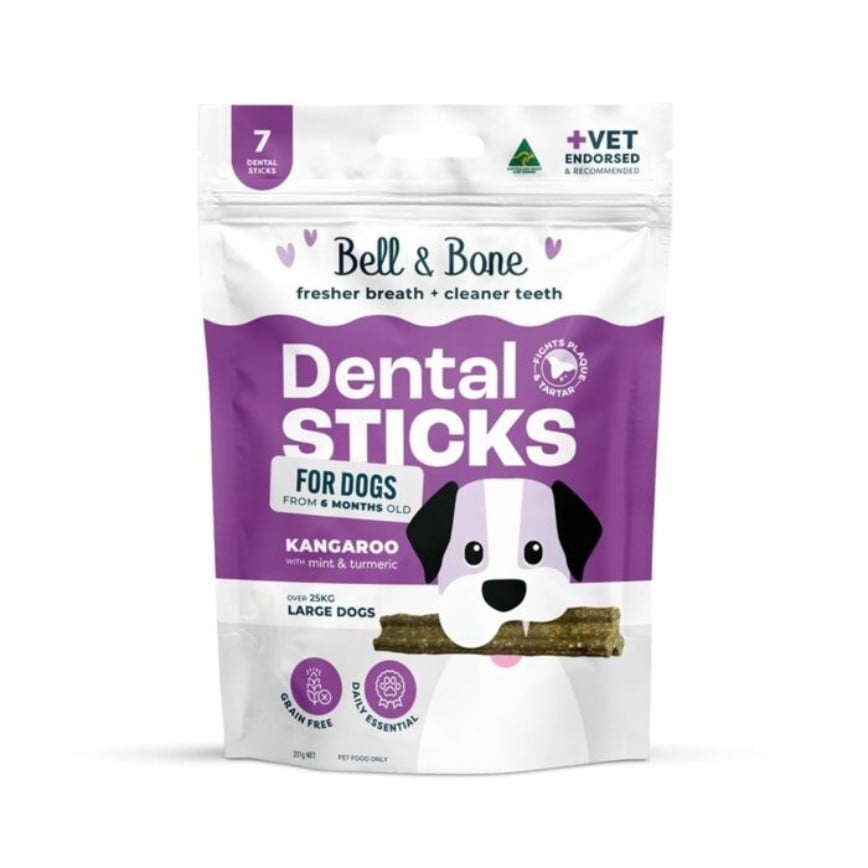 Bell & Bone 狗零食 袋鼠+薄荷薑黃 天然潔齒棒 大型犬(適合25kg以上) 7條 (BB_D_K_L)