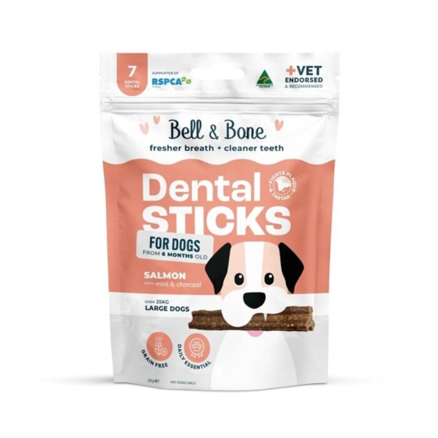 Bell & Bone 狗零食 三文魚+薄荷活性碳 天然潔齒棒 大型犬(適合25kg以上) 7條 (BB_D_F_L)