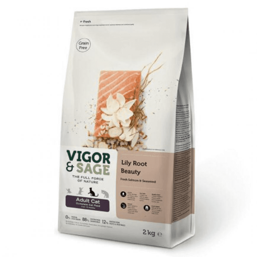 VIGOR & SAGE Grain Free Natural Lily Root Beauty Adult Cat Food (Fresh Salmon+Seaweed) 10kg (17037)