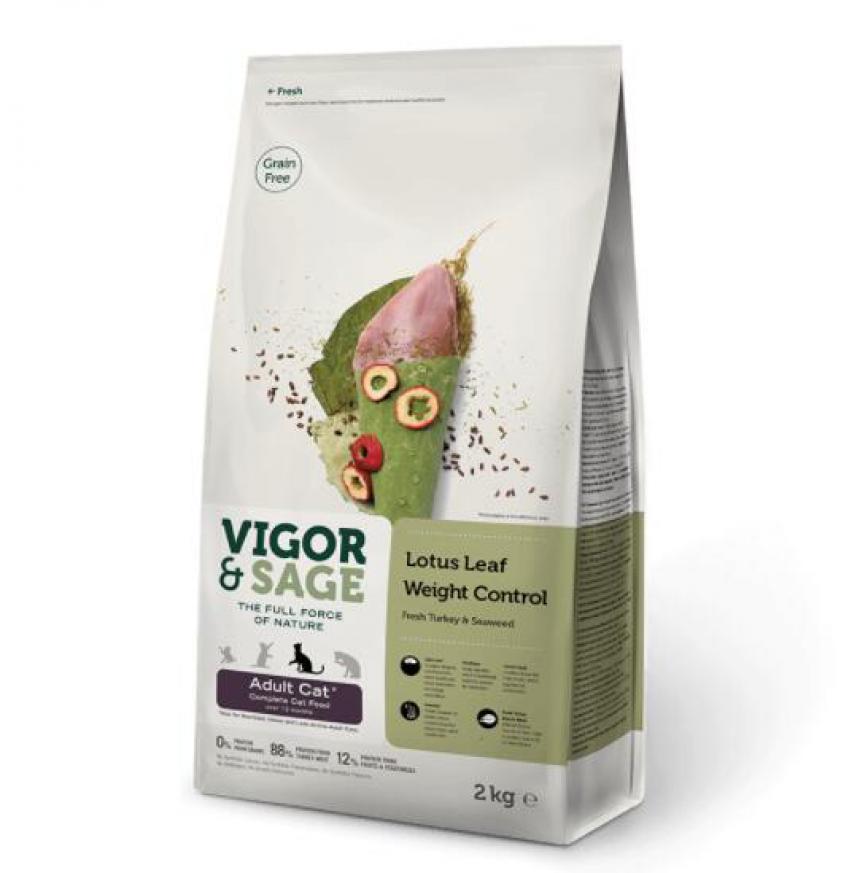 VIGOR & SAGE 無穀物天然糧 荷葉減重成貓(新鮮去骨火雞肉+海苔) Lotus Leaf Weight Control Adult Cat 400g (停售) 圖 1