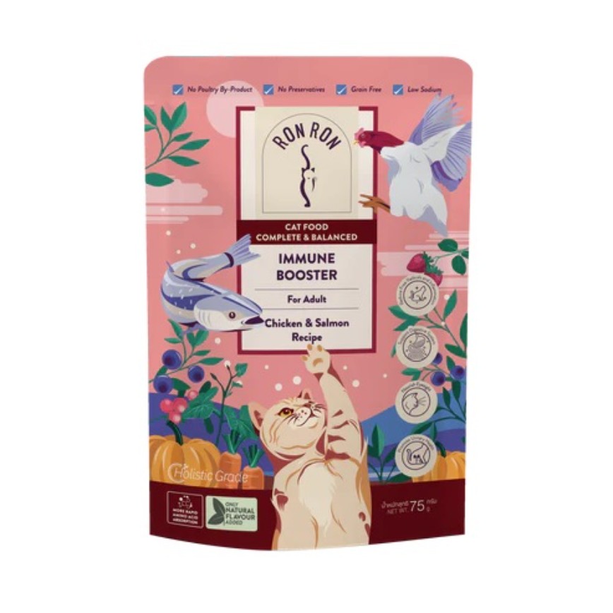 RONRON 貓濕糧 成貓主食包 滋補免疫系統系列 雞肉三文魚蔬菜湯 75g (RON60601) 圖 1