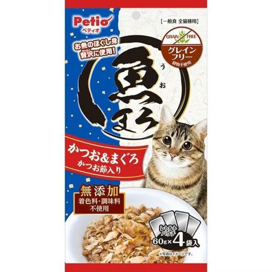 Petio 貓糧 無穀物 濕糧包 鰹魚+吞拿魚+鰹魚片 60gx4包 (80405999B) 圖 1