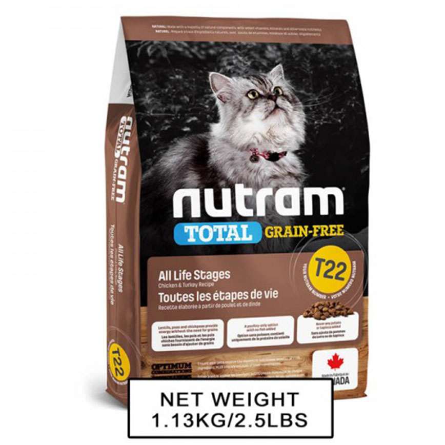 nutram紐頓 無薯無穀糧全貓糧 雞及火雞 Turkey & Chicken T22 5.4kg (NT-T22-5K)