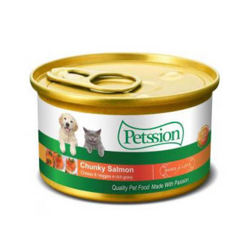 Petssion 貓犬用罐頭 汁煮三文魚野菜車打芝士 chunky salmon cheese & veggies in rich gravy 3oz