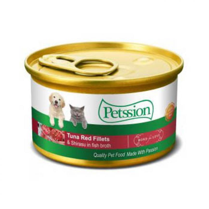 Petssion 貓犬用罐頭 紅肉吞拿魚浸白鯷小魚 Tuna Red Fillets & Shirasu in fish broth 3oz