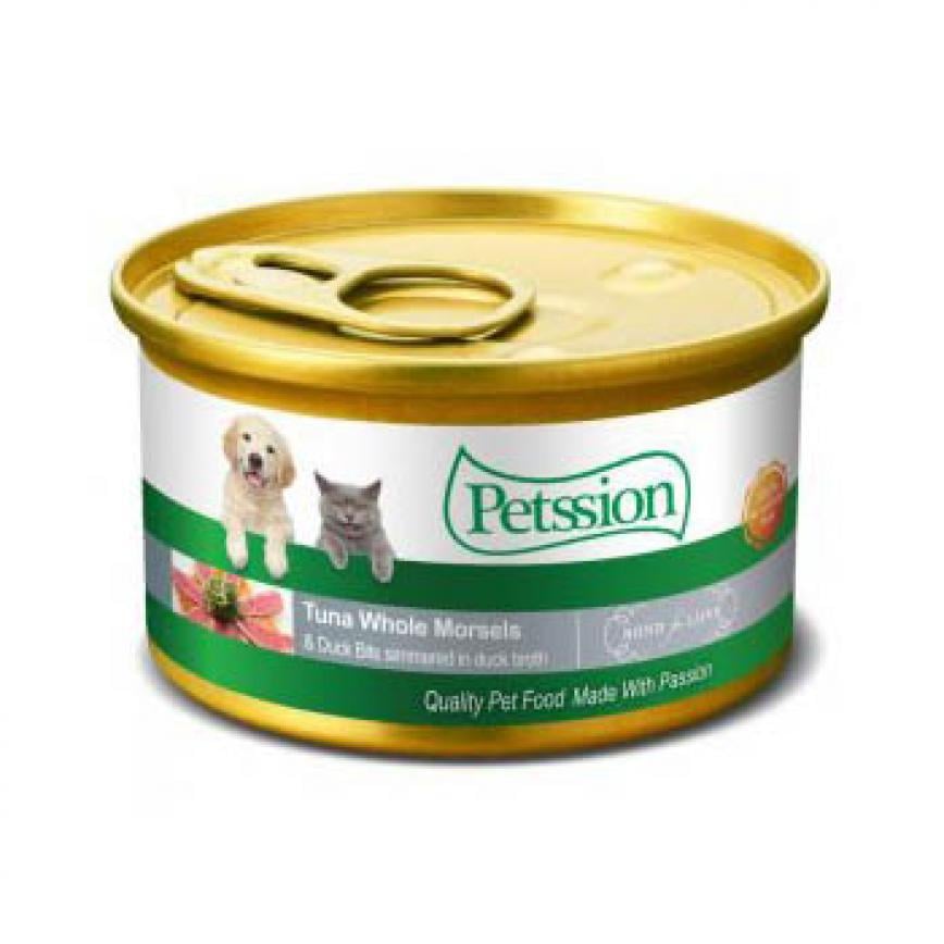 Petssion 貓犬用罐頭 厚切白吞拿魚浸鴨肉粒 Tuna Whole Morsels &Duck Bits simmered in duck broth 3oz